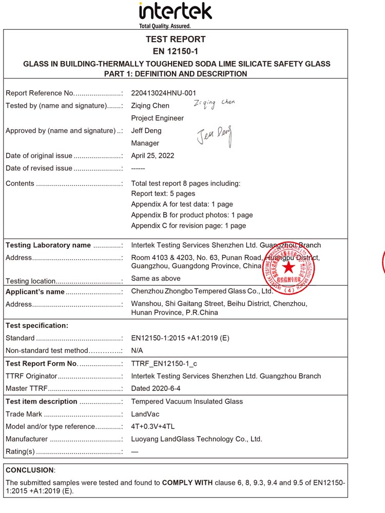 EN 12150-1 CE certificate